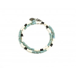 Bracelet Double Matubo Picasso turquoise, black & ivory
