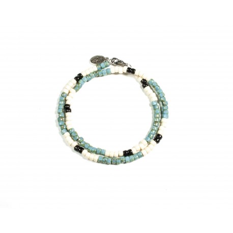 Bracelet double tour Matubo Picasso turquoise 3CUT, noir & ivoire