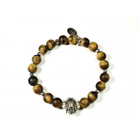 Bracelet Oeil de tigre mat et Indian Skull