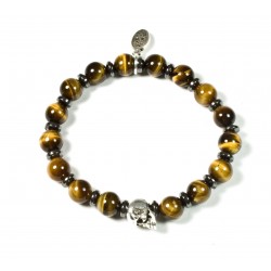 Bracelet Tiger eye and skull in patinated pewter