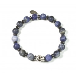 Bracelet Sodalite mat et tête de mort étain patiné