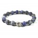 Bracelet en Sodalite mat et tête de mort étain patiné