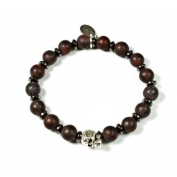 Bracelet Brecciated Jasper matt and skull patinated pewter