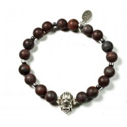 Bracelet bois de santal noir et tête de mort argenté