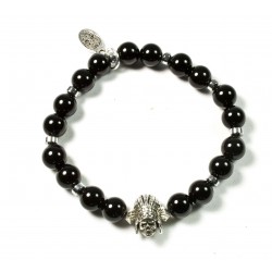 Bracelet Shiny Black Onyx and Indian Skull