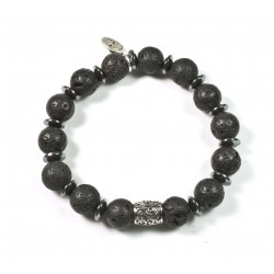 Bracelet Lava Stone and Chiselled Pearl