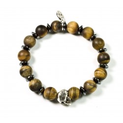 Bracelet Tiger eye and skull patinated pewter