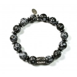 Bracelet Obsidian matte snowflake and chiselled pearl