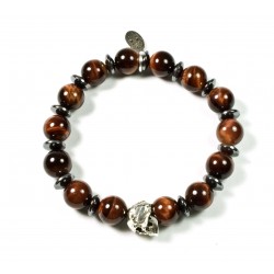 Bracelet Shiny bull eye and patinated pewter skull