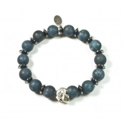 Bracelet Malaysian Jade matt and skull patinated pewter