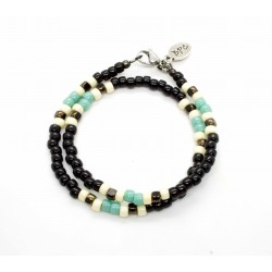 Bracelet double tour Matubo Black & Turquoise