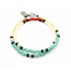 Matubo double bracelet turquoise, ivoire & red