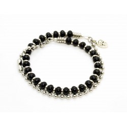 Bracelet double Onyx et chaine boule