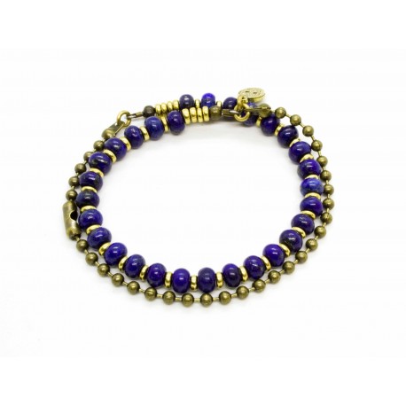 Bracelet double lapis Lazuli et chaine boule