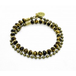 Bracelet double Oeil de Tigre et chaine boule