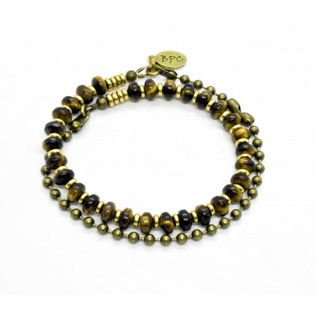 Bracelet double Oeil de Tigre et chaine boule