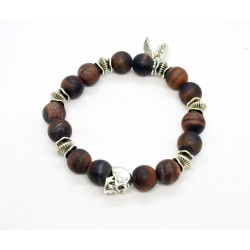 Bull eye matt and patinated pewter skull Bracelet