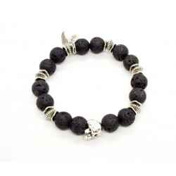 Lava stone and patinated pewter skull bracelet