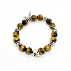 Tiger eye and patinated pewter skull bracelet