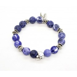 Sodalite matt and patinated pewter skull Bracelet