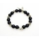 Bracelet Onyx noir brillant et skull étain patiné