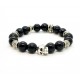 Bracelet Onyx noir brillant et skull étain patiné