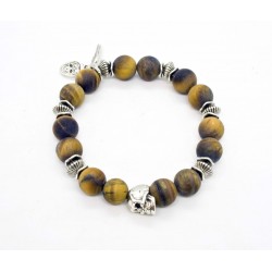 Tiger eye matt and patinated pewter skull Bracelet