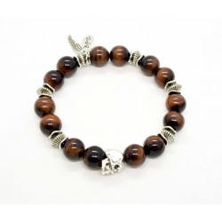 Glossy bull eye and patinated pewter skull bracelet