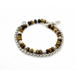 Matte Tiger Eye and Wheat Chain Bracelet