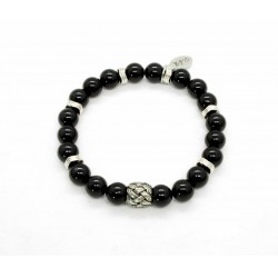 Glossy black Onyx and braided bead bracelet