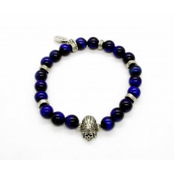 Bracelet Oeil tigre bleu et Indian skull