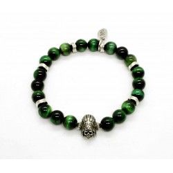 Bracelet Oeil de tigre vert et Indian skull