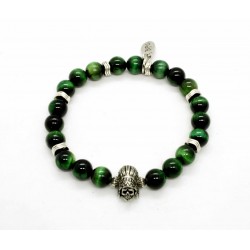 Green tiger eye and Indian skull bracelet
