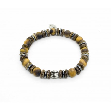 Bracelet Oeil tigre mat et bois de coco