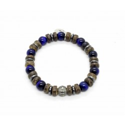 Blue tiger eye and coconut wood bracelet