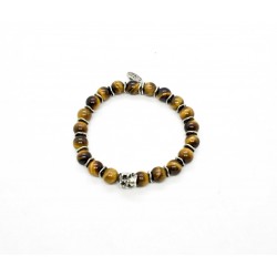 Tiger Eye and patinated pewter skull bracelet