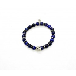 Tiger eye blue and patinated pewter skull bracelet