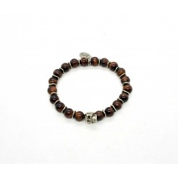 Bull eye and patinated pewter skull bracelet