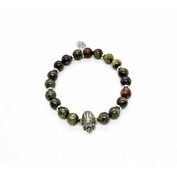 Dragon Jasper and patinated pewter Indian Skull bracelet