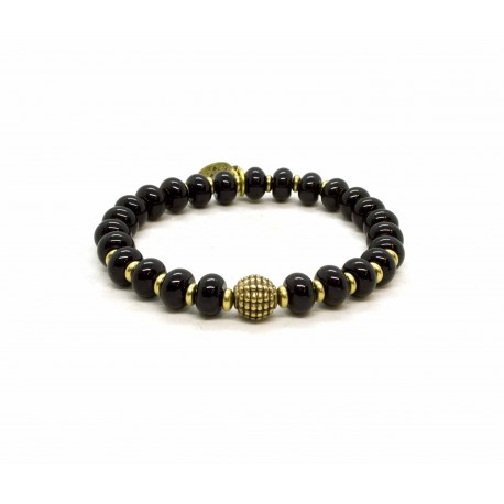 Bracelet perle Onyx noir et laiton