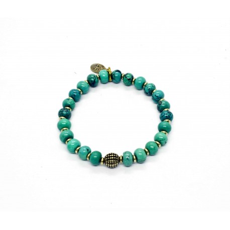 Howlite turquoise bead and brass bracelet