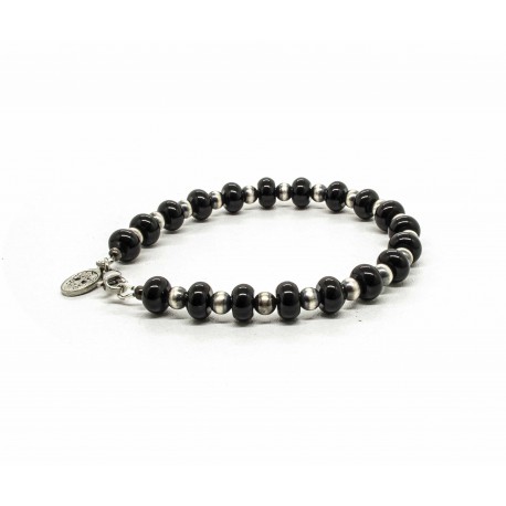 Onyx and Navajo silver beads bracelet