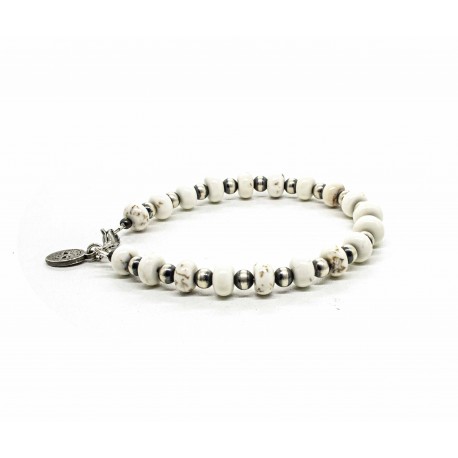 Bracelet Howlite blanche et perles Navajo argent