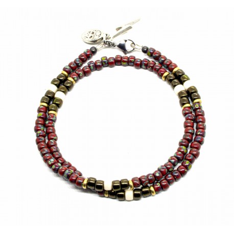 Bracelet double tour Matubo Picasso rouge