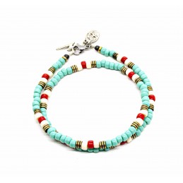 Bracelet double tour Matubo Bleu turquoise