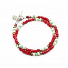 Bracelet double tour Matubo rouge