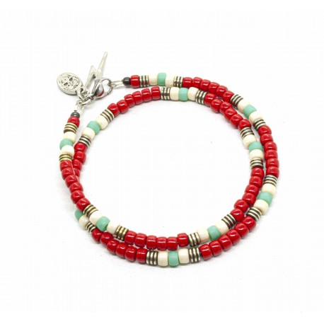 Bracelet double tour Matubo rouge