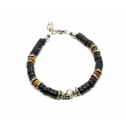 Bracelet Heishi Onyx et Skull