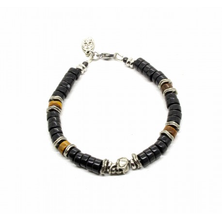 Bracelet Heishi Onyx et Skull