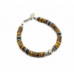 Bracelet Heishi Oeil de Tigre et Skull